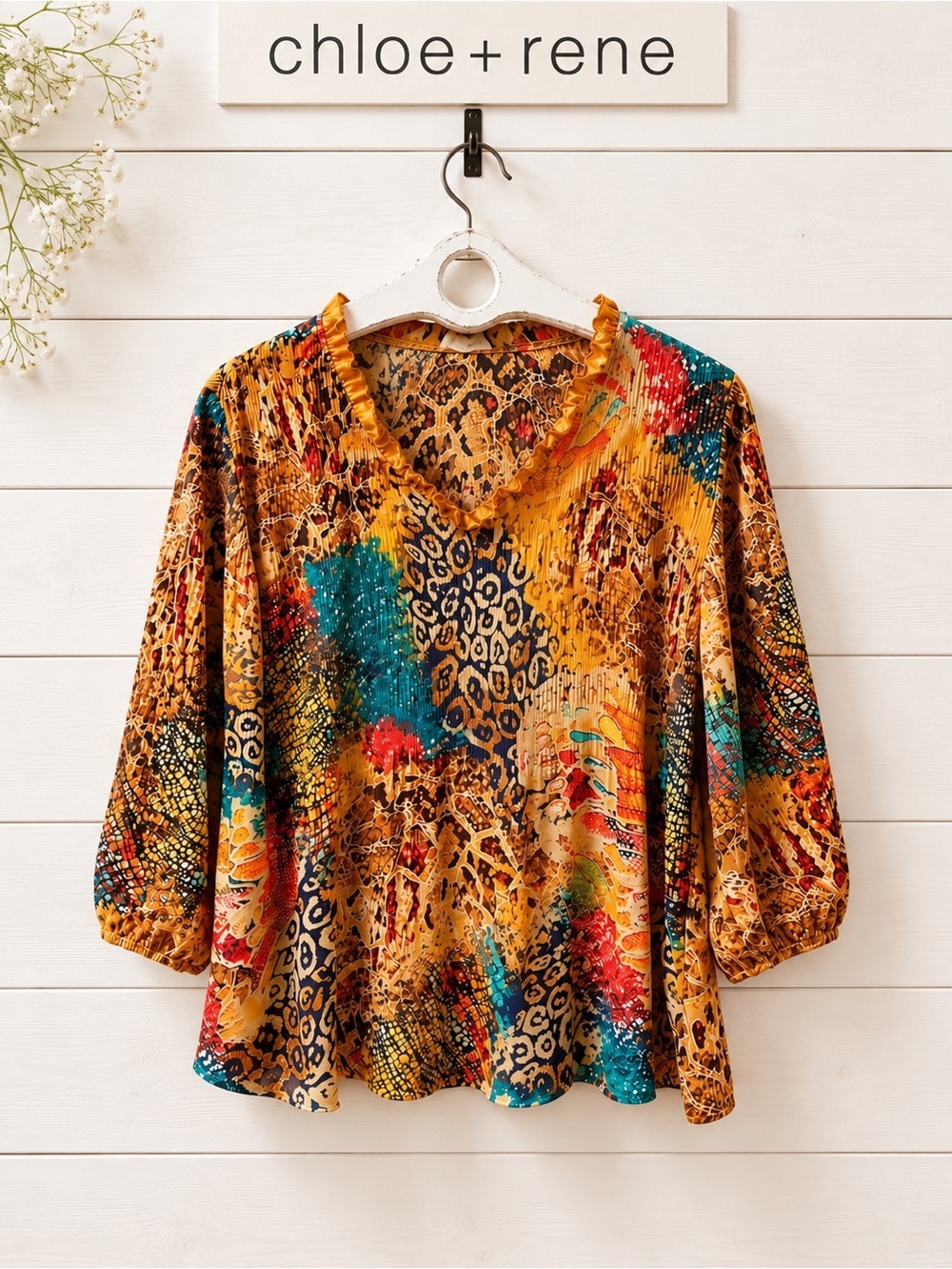 CHLOE + RENE Multicolor Abstract Print Oversized Blouse size XL